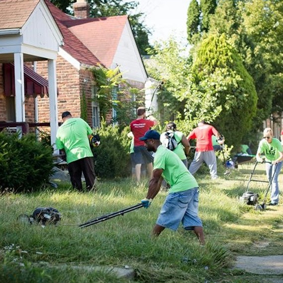 Volunteers working on community project at Skinner Playfield in Detroit for Life Remodeled.