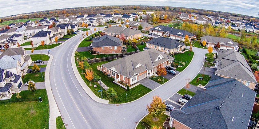Aerial view of a residential neighborhood.