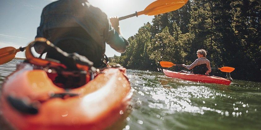 Kayakers at Battle Creek Riverfront Park.