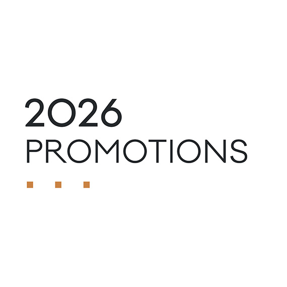 Graphic showing the words '2026 PROMOTIONS' with three small orange squares at the bottom-left corner.